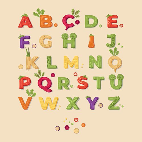 Vegetable Lettering Alphabet Design Illustrations