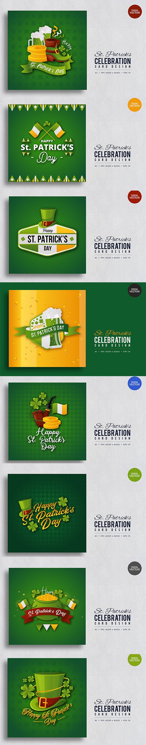 St. Patrick's Day Square Vector Cards