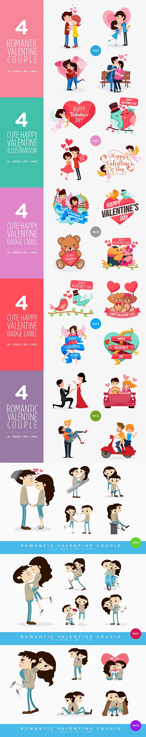 Cute Valentine Couple Vector Illustrations