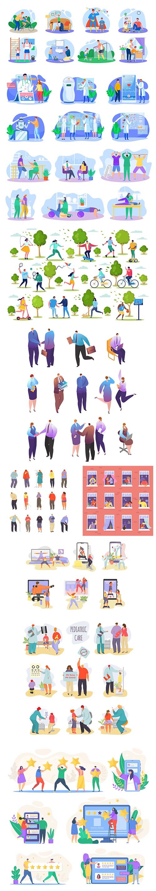 Flat Cartoon Illustration with People Set