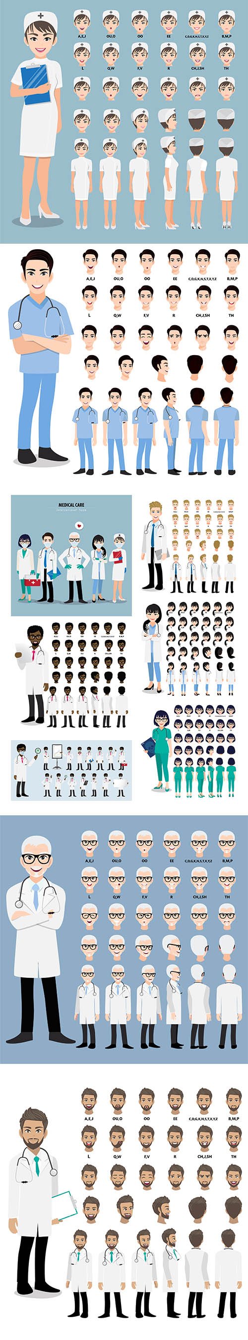 Cartoon Character with Professional Doctor Animation View Set