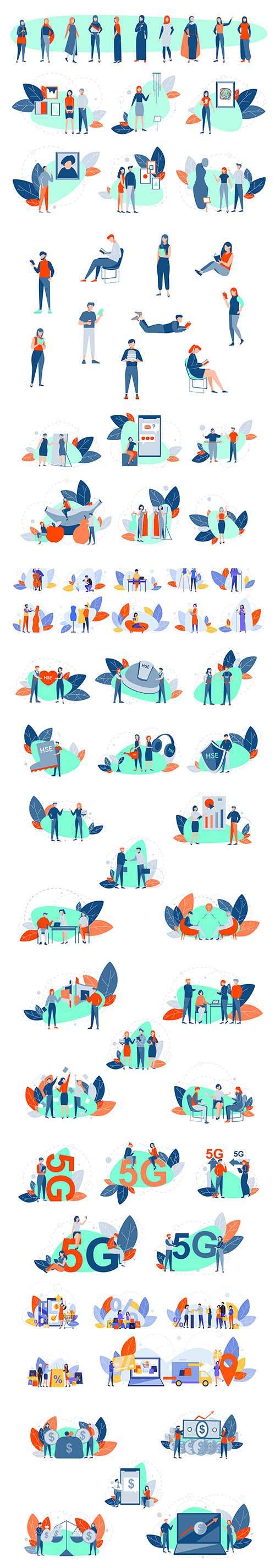 People Activities Concept Flat Illustration Set