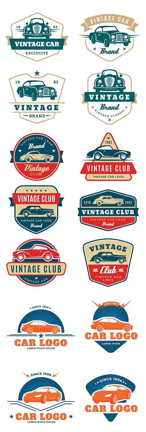 Collection car logos design in vintage style