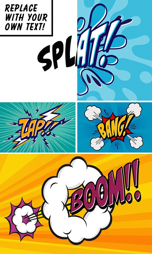 4 Retro Comic Effects Mockup Set 335073624
