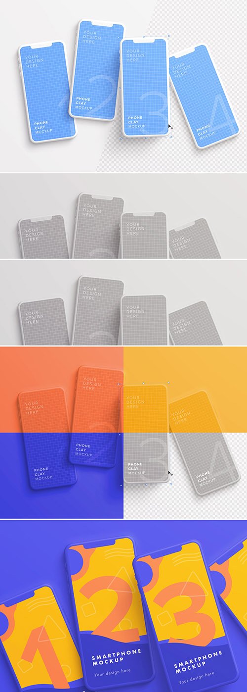 4 Smartphones Messy Mockup 329631929