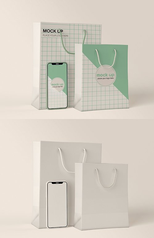 Smartphone and Paper Shopping Bag Mockup