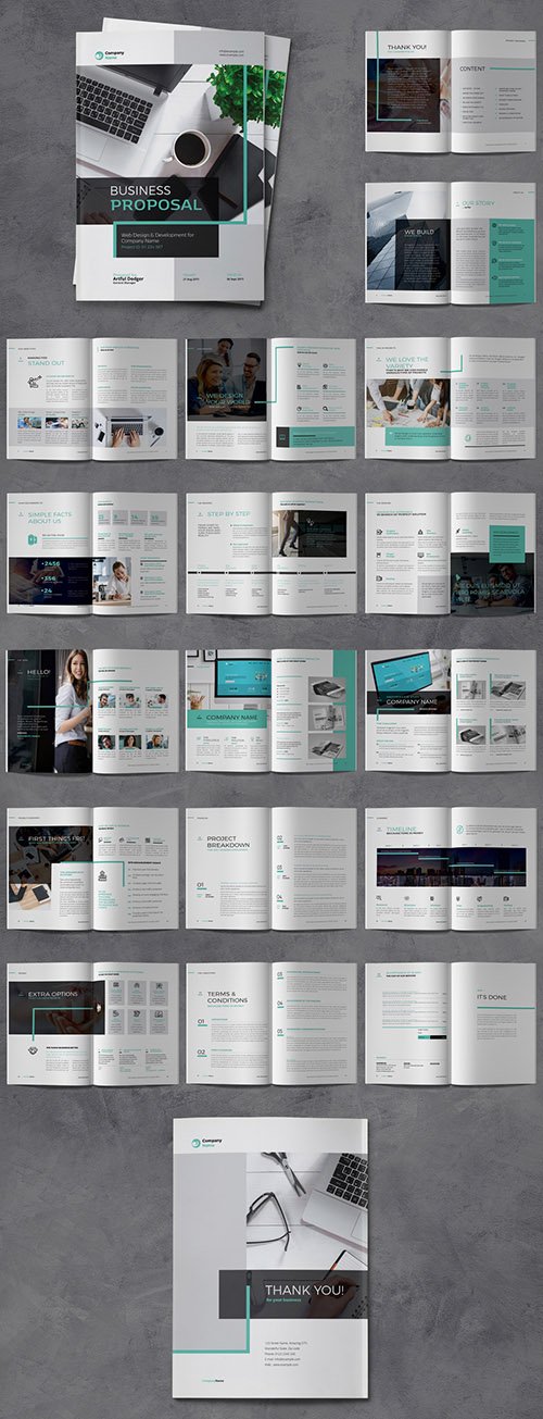 Business Proposal Brochure with Turquoise Accents 334557298