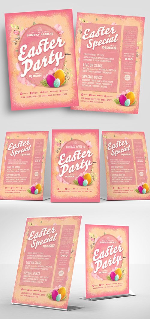 Pink Easter Party Flyer Layout with Egg Illustrations