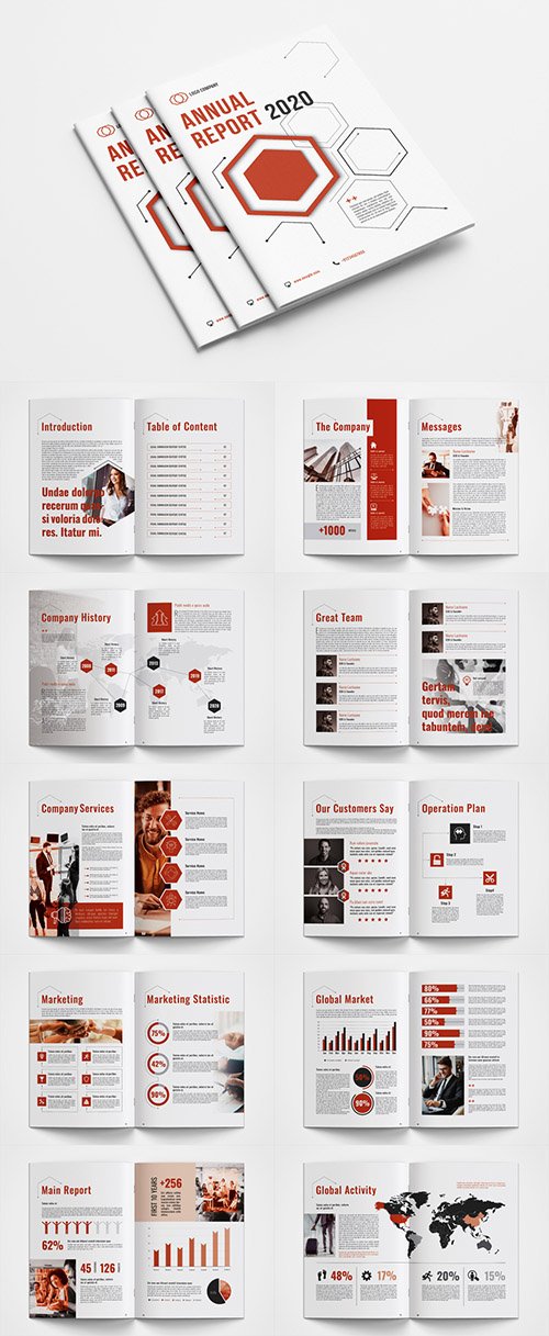 Annual Report Layout with Red Accents 334809753
