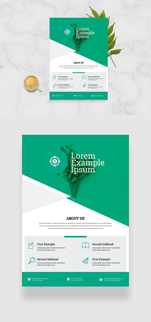 Business Flyer Layout with Green Geometric Elements