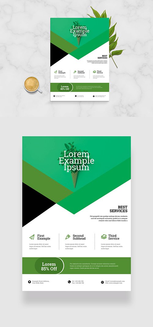 Business Flyer Layout with Green Geometric Elements