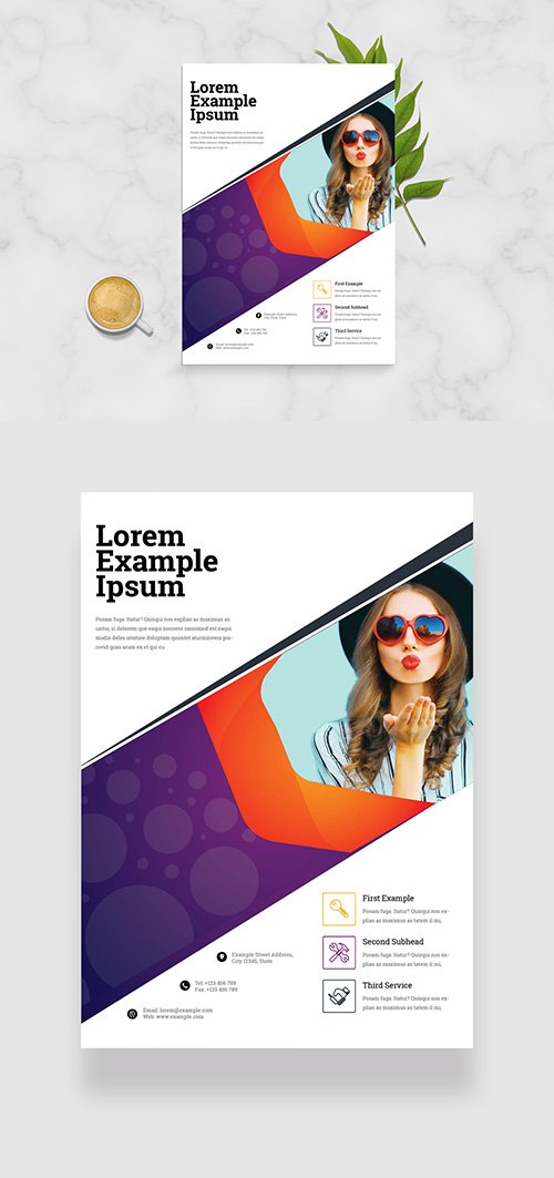 Business Flyer Layout with Purple and Orange Accents