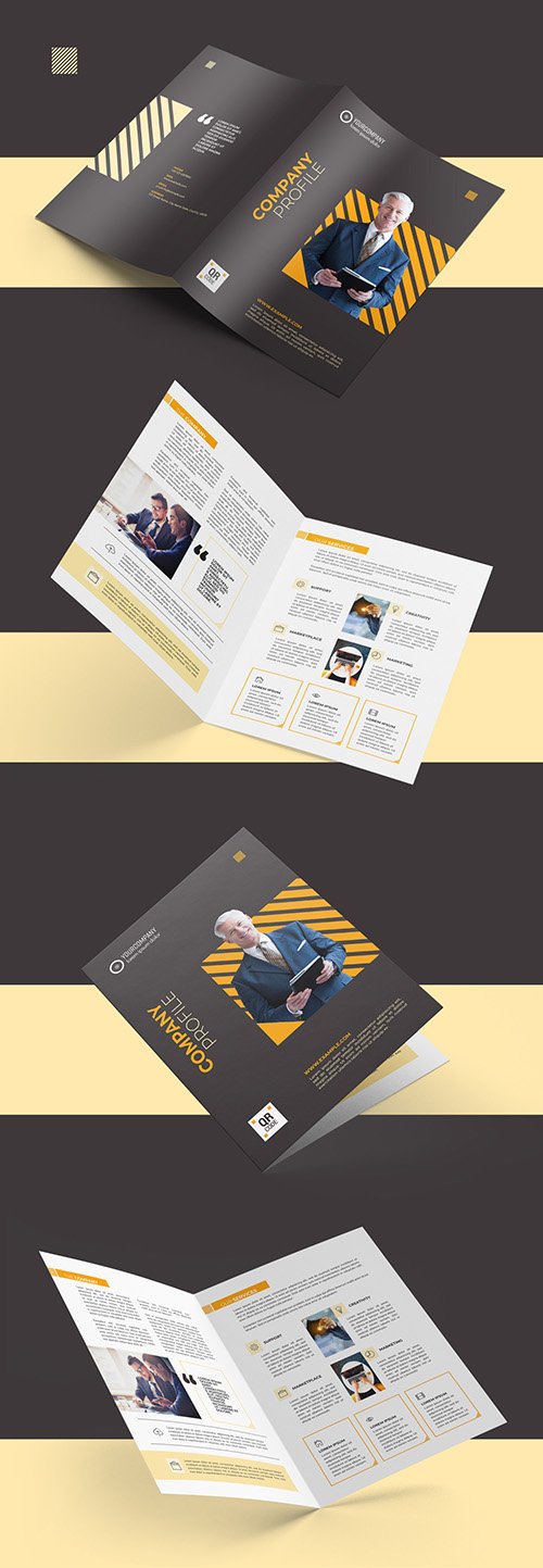 Bifold Brochure Layout with Orange Accents 290594697
