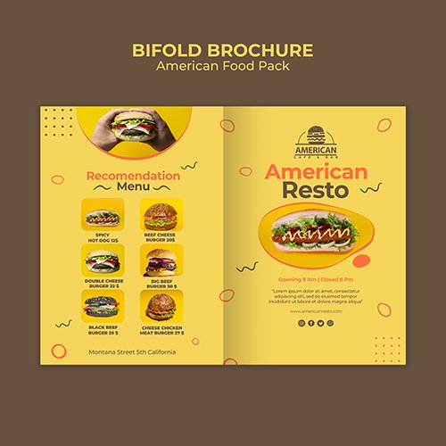 Bifold Brochure PSD Template American Food Pack