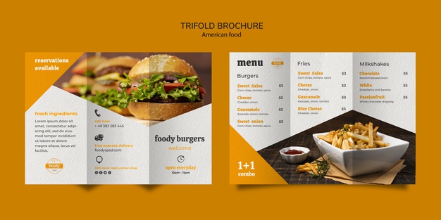 American fast food and fries combo trifold PSD brochure