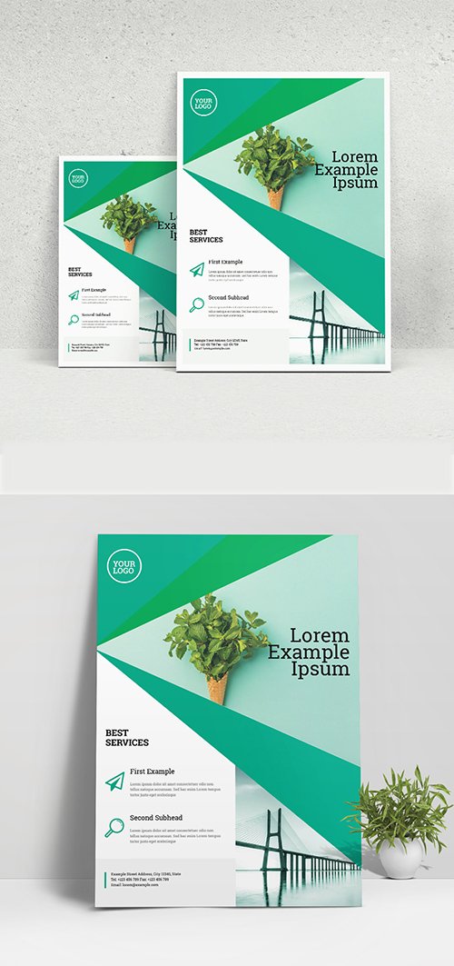 Business Flyer Layout with Green Geometric Elements