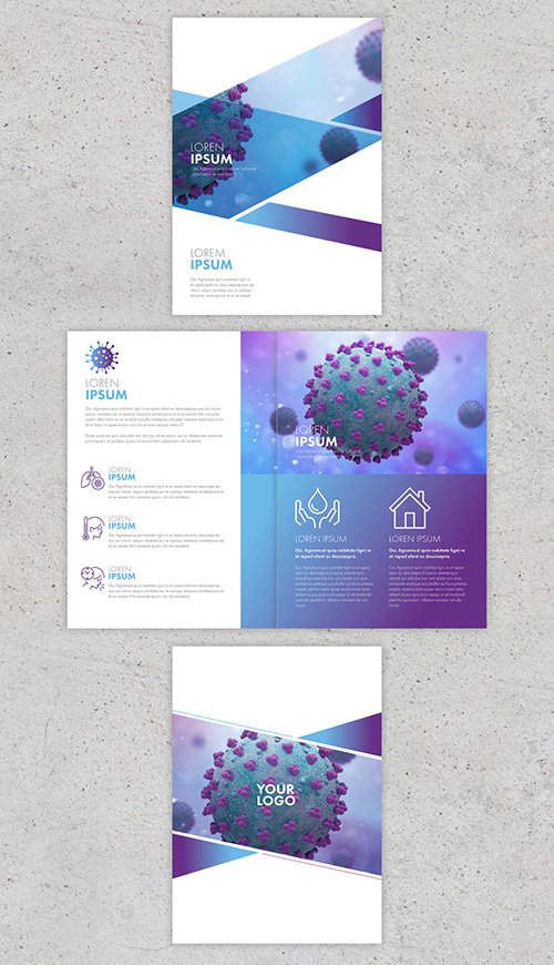 Blue and Purple Coronavirus Informational Trifold Brochure Layout