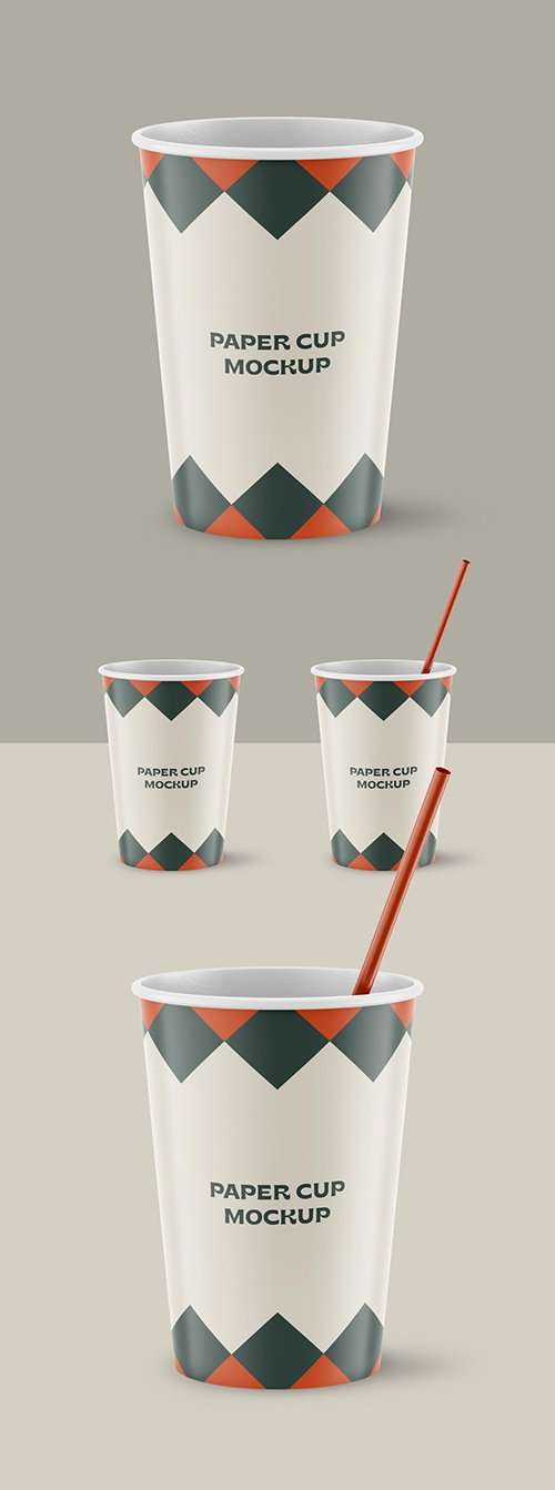 Two Realistic Paper Cups with Straw Mockup 334549162