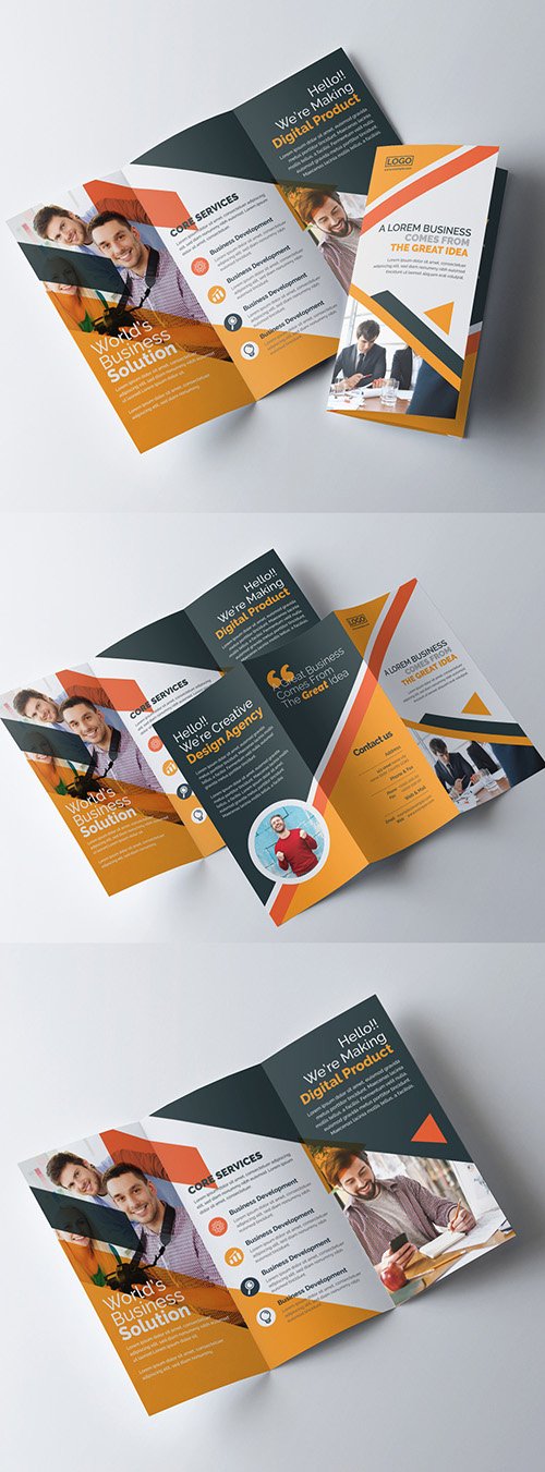 Corporate Trifold Brochure Layout with Orange Color Accents