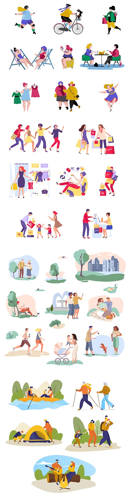 People active healthy lifestyle and walking flat style