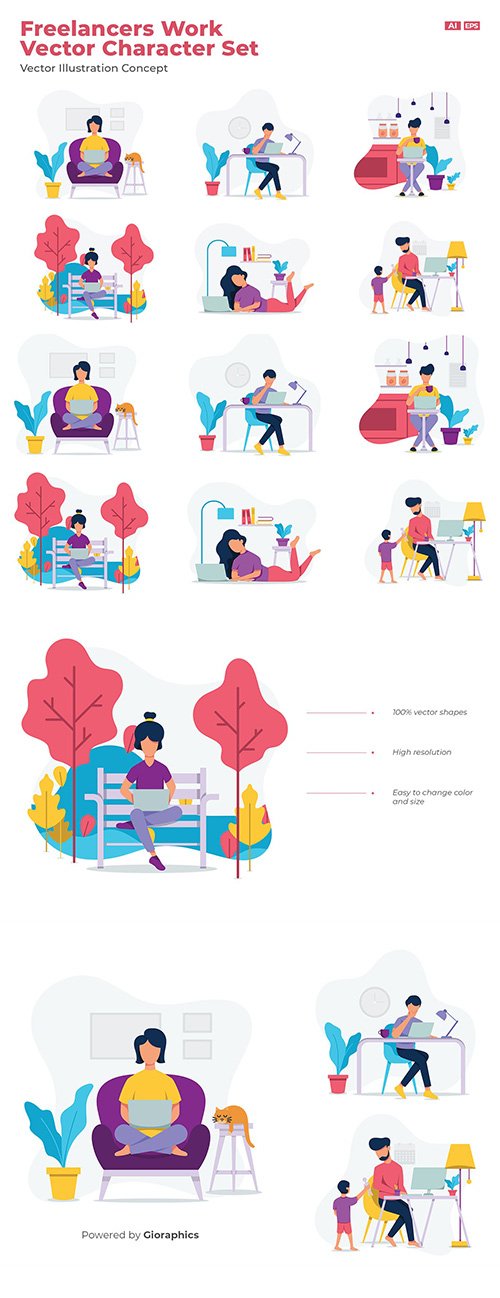 Freelancers Work Vector Character Set
