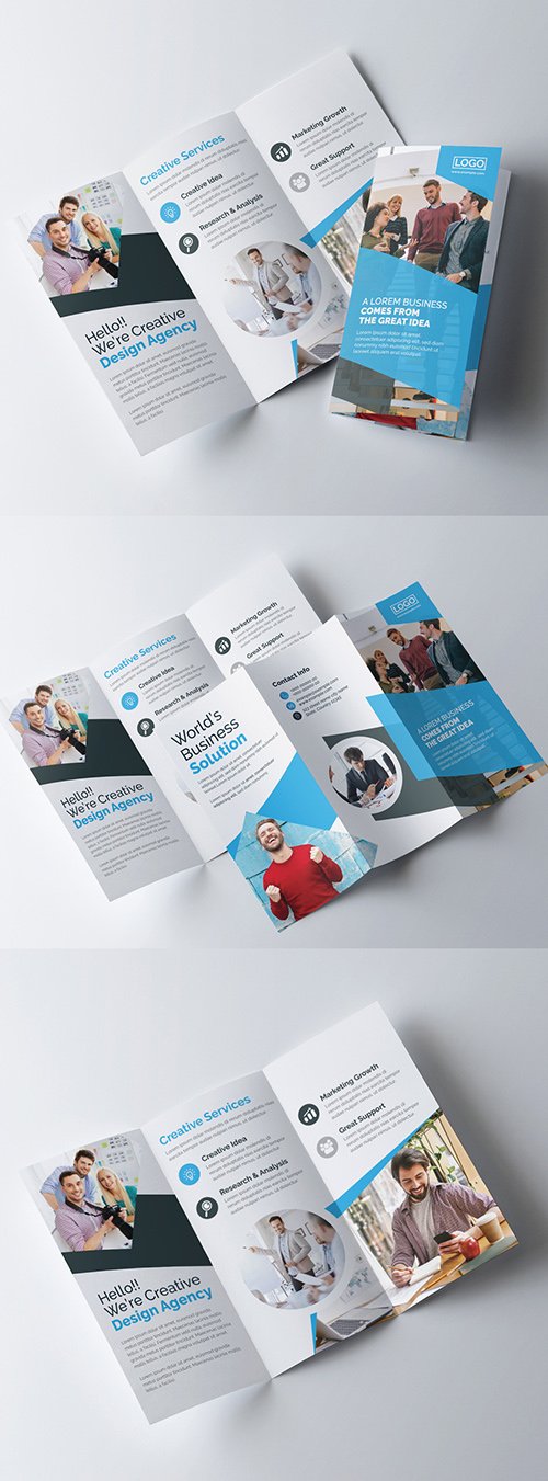 Creative Trifold Brochure Layout with Blue Color Accents