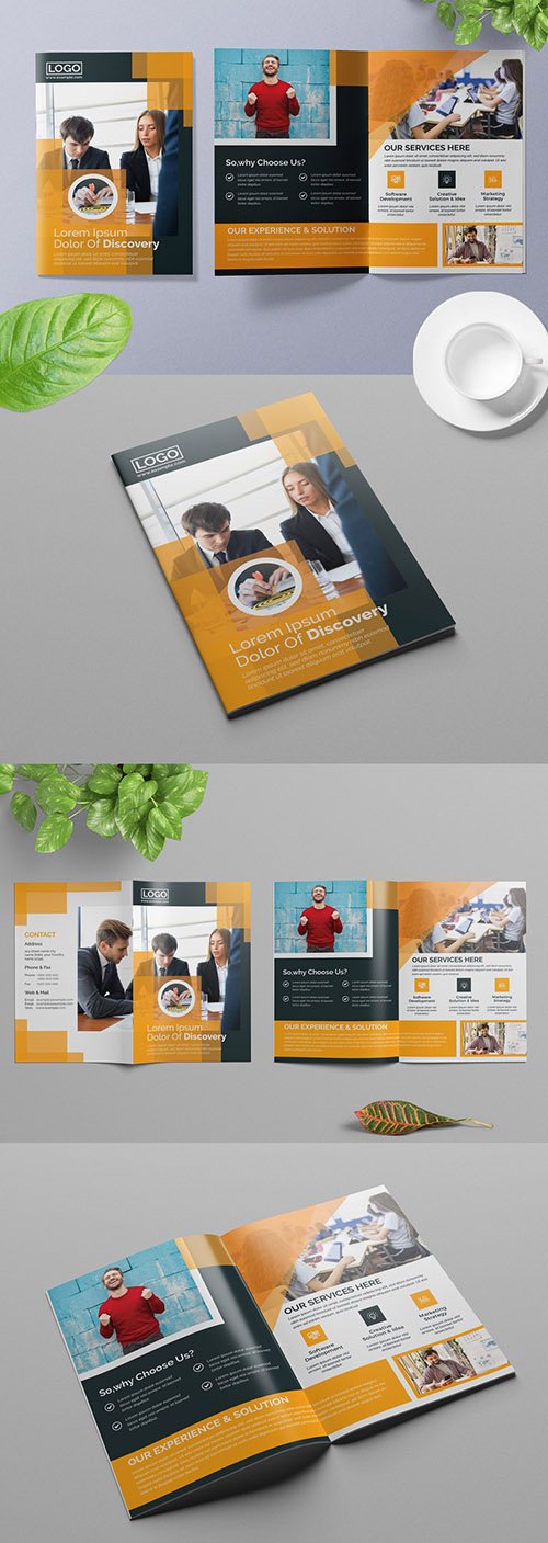 Bifold Business Brochure Layout with Orange Accents