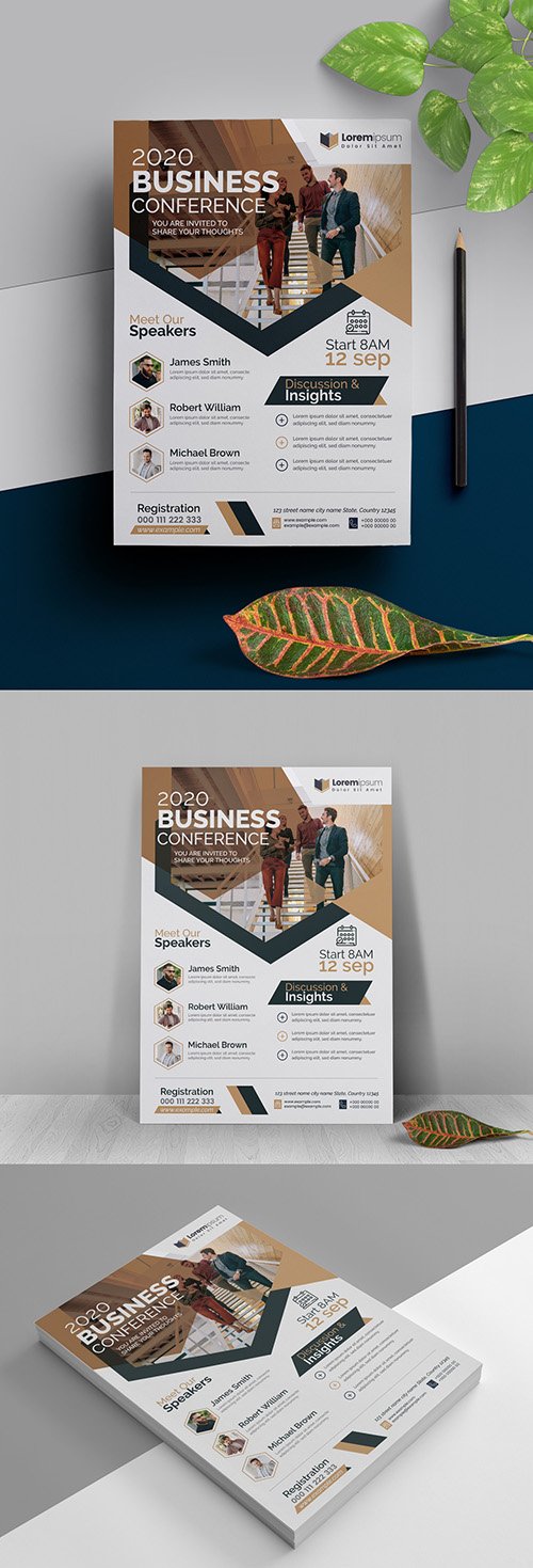 Conference Flyer Layout with Bronze Accents 323753112