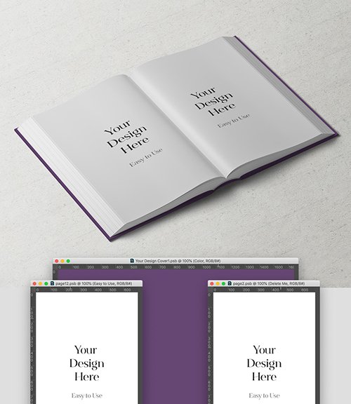 Opened Hardcover Book on Light Background Mockup