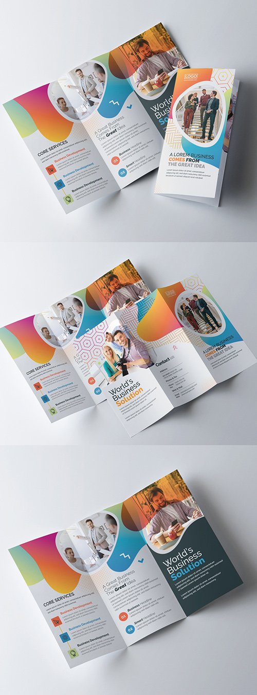 Creative Trifold Brochure Layout with Multicolored Accents