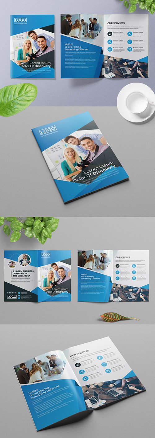 Business Brochure Layout with Blue Accents 309429138