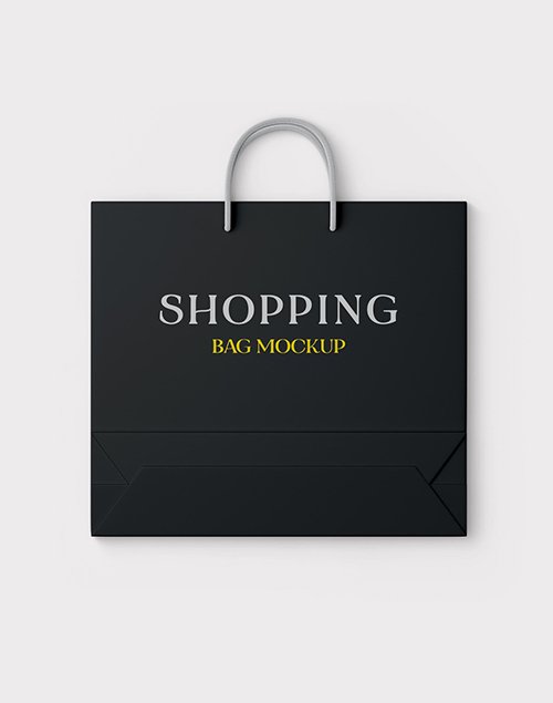 Realistic Black Shopping Bag on White Background Mockup
