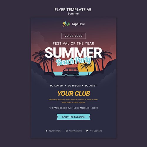 Summer party flyer PSD template