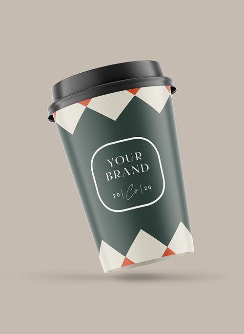 Realistic Floating Paper Cup with Lid Mockup 334547298