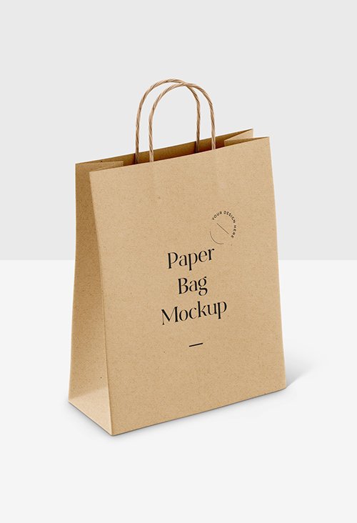 Realistic Paper Shopping Bag on White Background Mockup