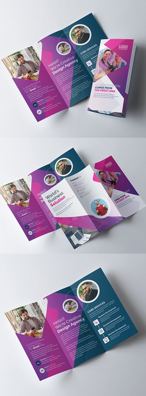 Gradient Trifold Brochure Layout with Purple Accents