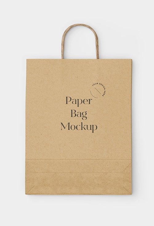Realistic Paper Shopping Bag on White Background Mockup