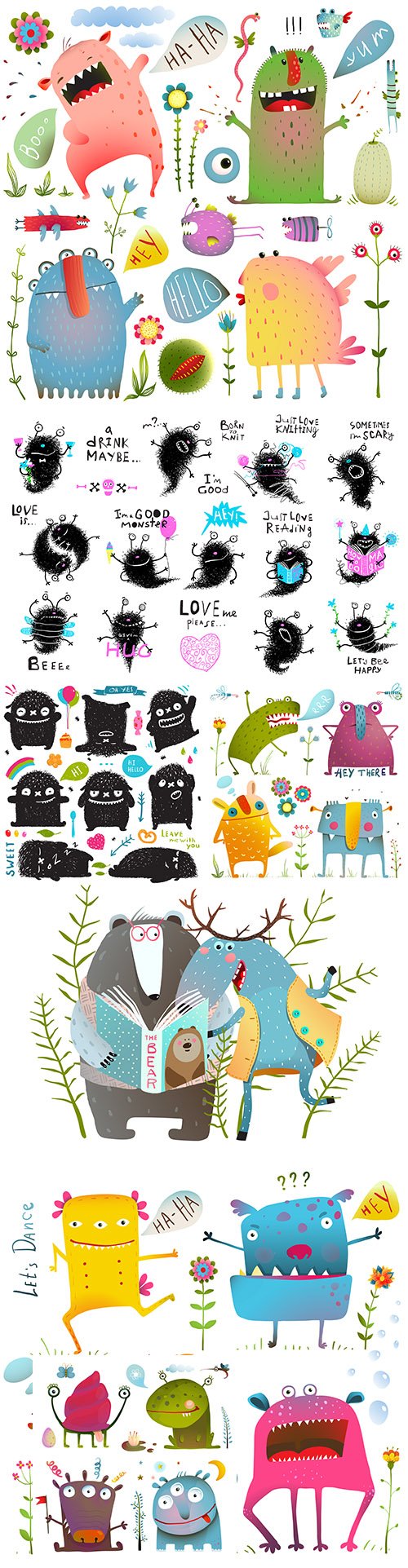 Fun cute little monsters for kids design colorful collection