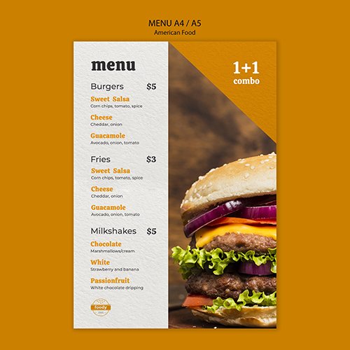 American fast food and fries combo menu PSD Template