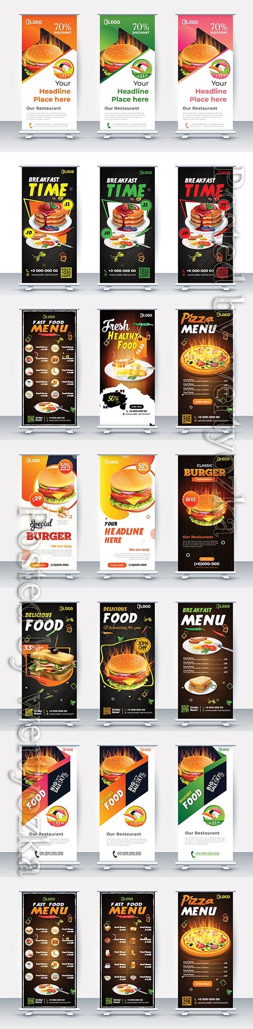 Fast food roll up banner restaurant menu template
