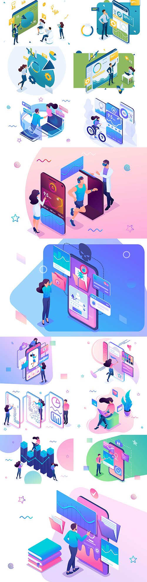 Social networks and app analysis 3d isometric illustrations