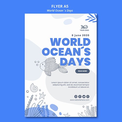 Flyer style world oceans day PSD