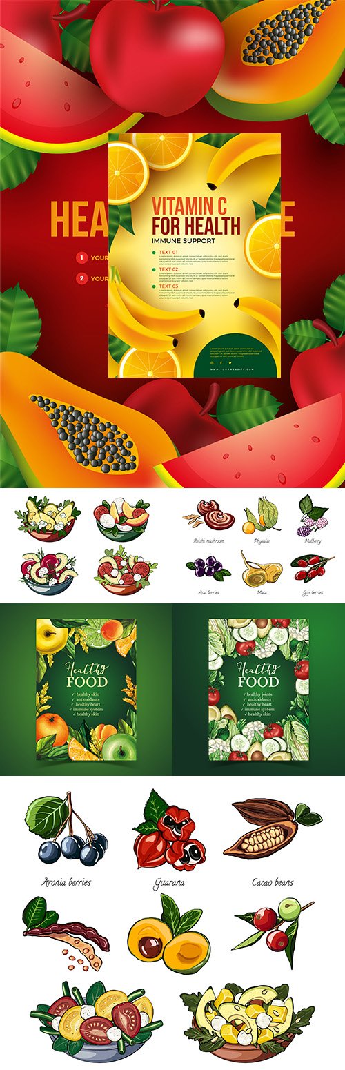 Healthy food and useful salads design flyer template