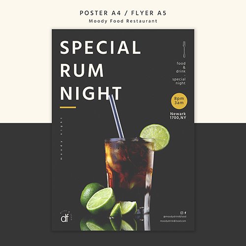 Special rum night at the restaurant PSD poster