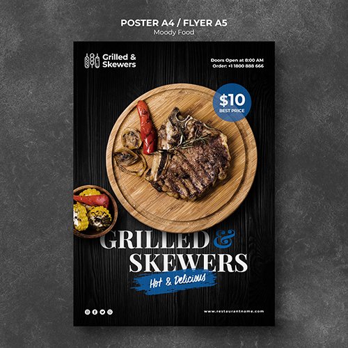 Grilled steak restaurant poster PSD template