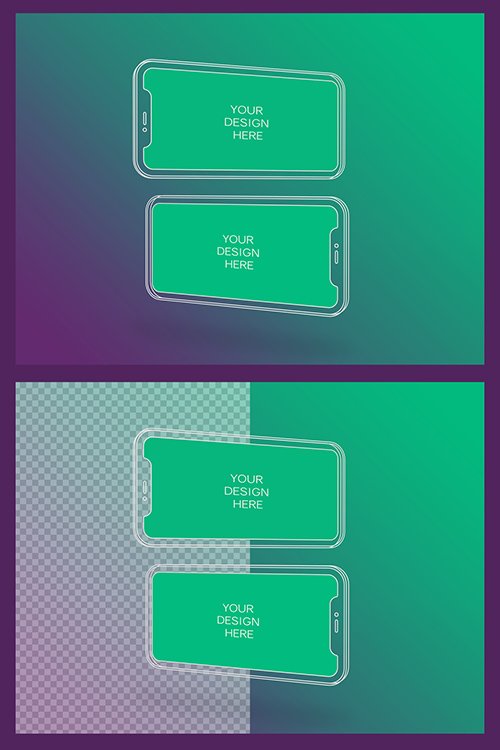 2 Wireframe Smartphone Screen Mockups with Transparent Background