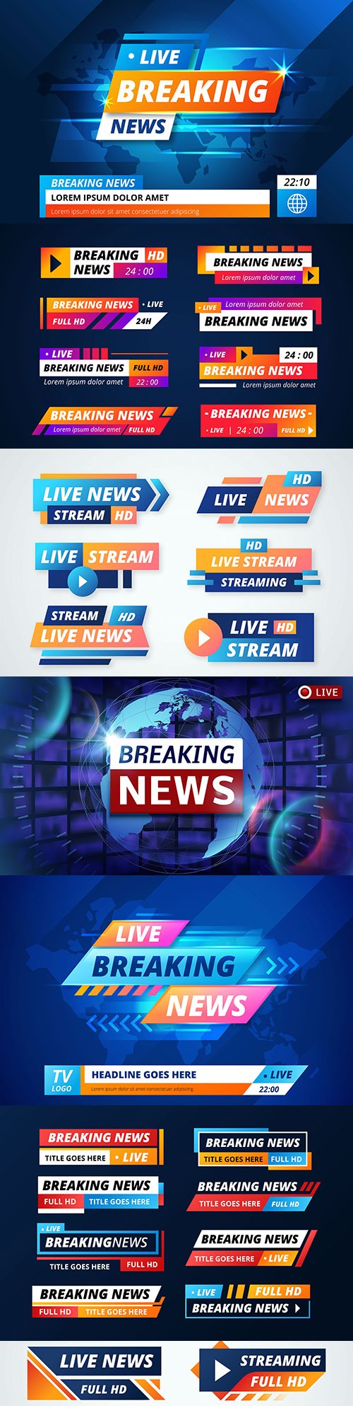 Top news live broadcast banners futuristic background