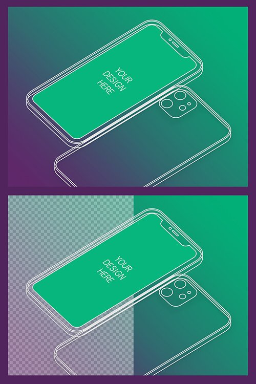 Wireframe Smartphone Screen Mockup with Transparent Background