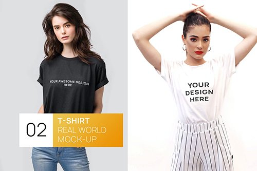 Woman Black & White T-Shirt Real World Mock-up