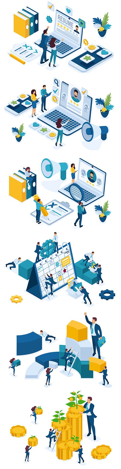 Isometric business data for analysis and employee personnel manager